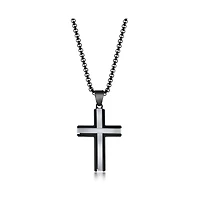 Men's Stainless Steel Black & Silver Polished Cross Necklace
