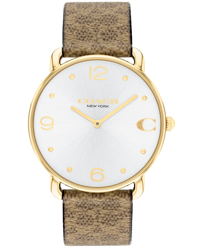 Coach Women's Elliot Signature Tan Canvas Strap Watch, 36mm