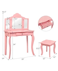 Costway Vanity Table Set Makeup Dressing Kids Stool Mirror