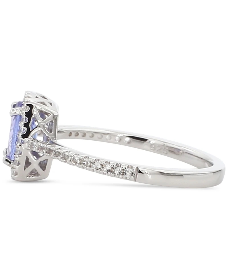 Aquamarine (1-1/4 ct. t.w.) & White Topaz (1/5 Halo Ring Gold-Plated Sterling Silver (Also Tanzanite Morganite)