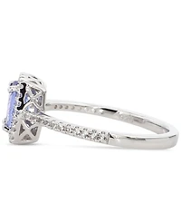 Aquamarine (1-1/4 ct. t.w.) & White Topaz (1/5 Halo Ring Gold-Plated Sterling Silver (Also Tanzanite Morganite)