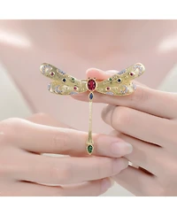 White Gold and 14K Gold Plated Red Genuine Stone Dragon Fly Pin