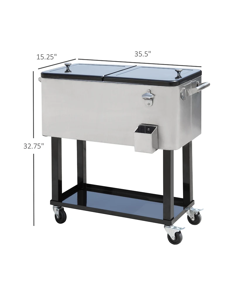 Outdoor 80 Quart Portable Rolling Patio Steel Party Cooler Cart Ice Chest