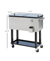 Outdoor 80 Quart Portable Rolling Patio Steel Party Cooler Cart Ice Chest