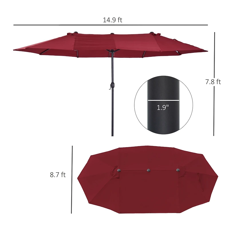 Outsunny Extra Large 15ft Patio Umbrella, Wine