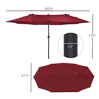 Outsunny Extra Large 15ft Patio Umbrella, Wine