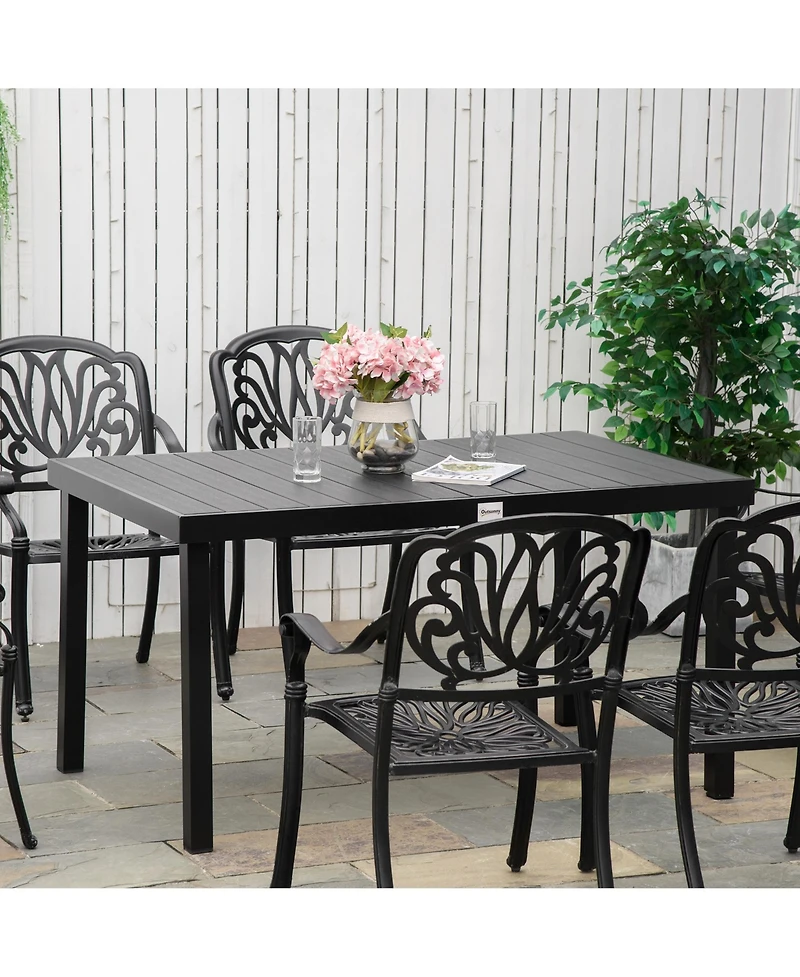 Outsunny Outdoor Dining Table for 6 Person, Rectangular, Aluminum Metal Legs for Garden, Lawn, Patio, Woodgrain Black