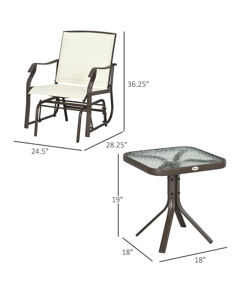 Outsunny 3 Piece Bistro Set with Outdoor Gliders, Glass Top Table,