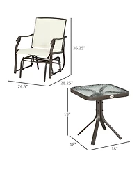 Outsunny 3 Piece Bistro Set with Outdoor Gliders, Glass Top Table,