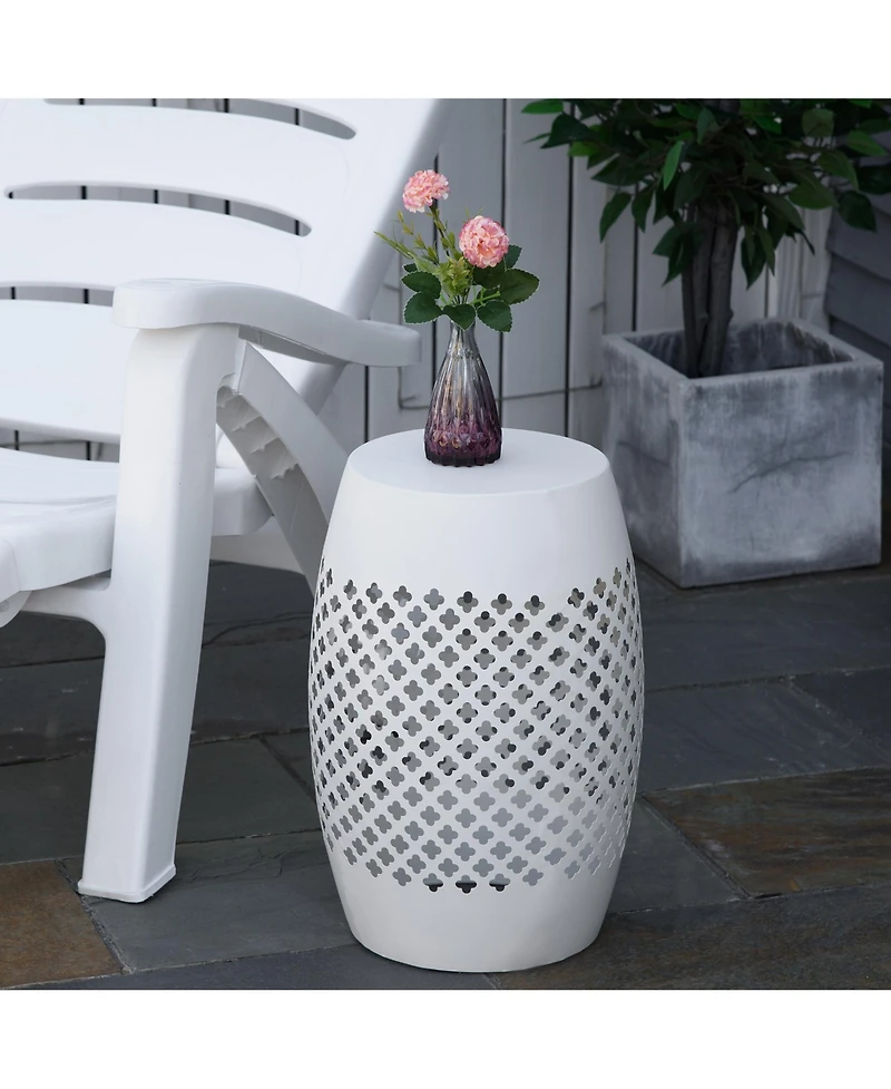Outsunny 12.5" Steel Patio End Table, Round Hollow Drum Side Table, Accent Table for Indoor & Outdoor
