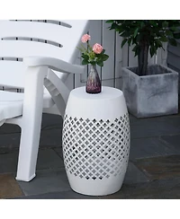 Outsunny 12.5" Steel Patio End Table, Round Hollow Drum Side Table, Accent Table for Indoor & Outdoor