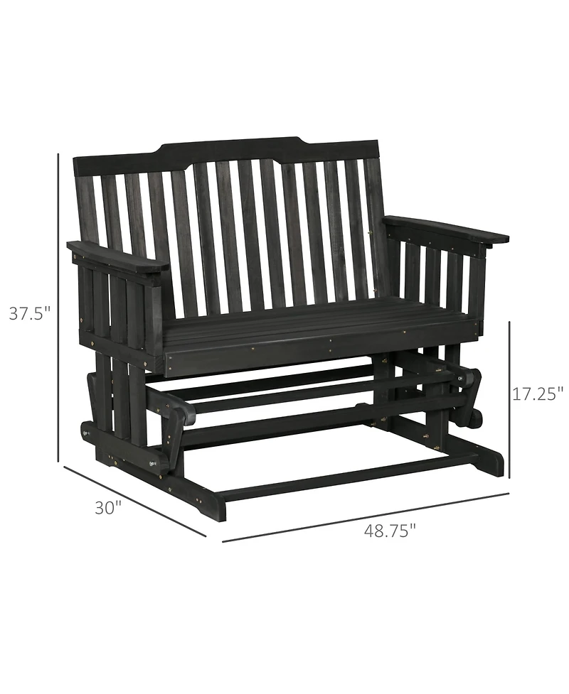 Outsunny 2-Person Outdoor Glider Bench, Wood, Quick Drying, Wide Armrest, Rocking Chair Loveseat for Backyard Garden Porch