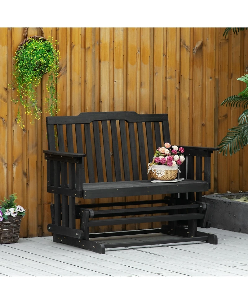 Outsunny 2-Person Outdoor Glider Bench, Wood, Quick Drying, Wide Armrest, Rocking Chair Loveseat for Backyard Garden Porch