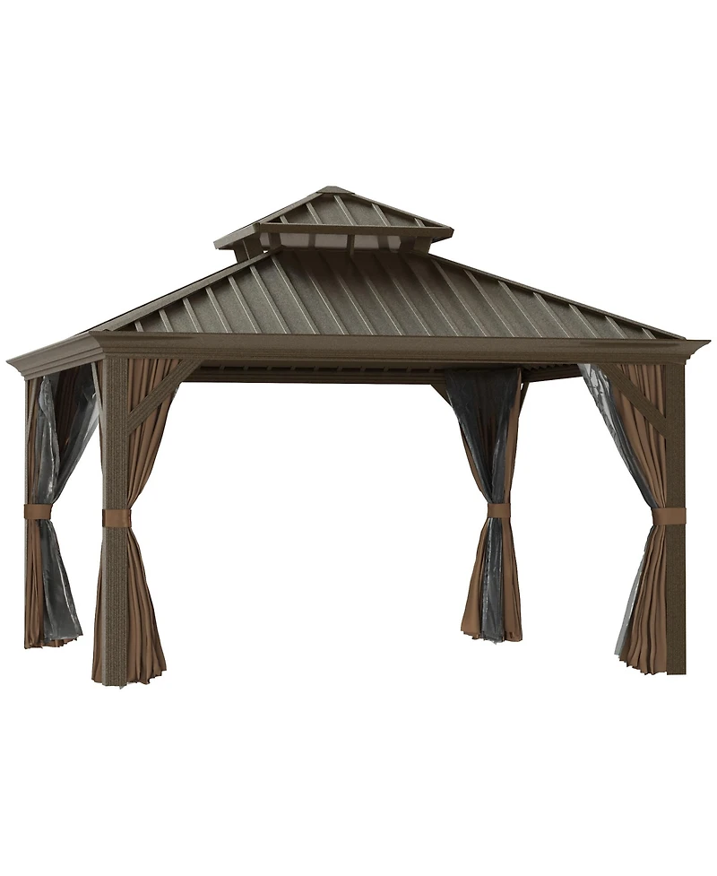 Outsunny 12 x 12 Hardtop Patio Gazebo, Netting Curtains,