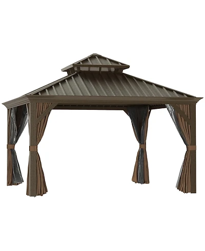 Outsunny 12 x 12 Hardtop Patio Gazebo, Netting Curtains,