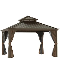 Outsunny 12 x 12 Hardtop Patio Gazebo, Netting Curtains,
