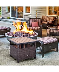 Outsunny 22'' Rattan Wicker Side Table with Steel Frame, Umbrella Insert Hole, Sand Bag for Outdoor, Patio, Garden, Backyard, Brown