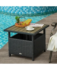 Outsunny Rat Wicker Outdoor Accent Table Umbrella Sd with Umbrella Insert