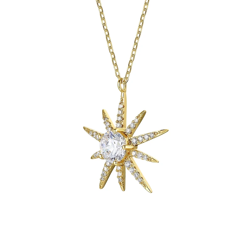 Radiant 14k Gold Plated Starburst Pendant Necklace with Cubic Zirconia