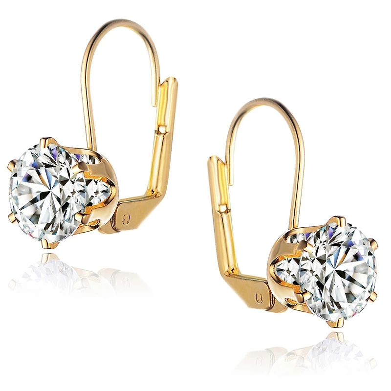 White Cubic Zirconia Solitaire Classic Leverback Earrings