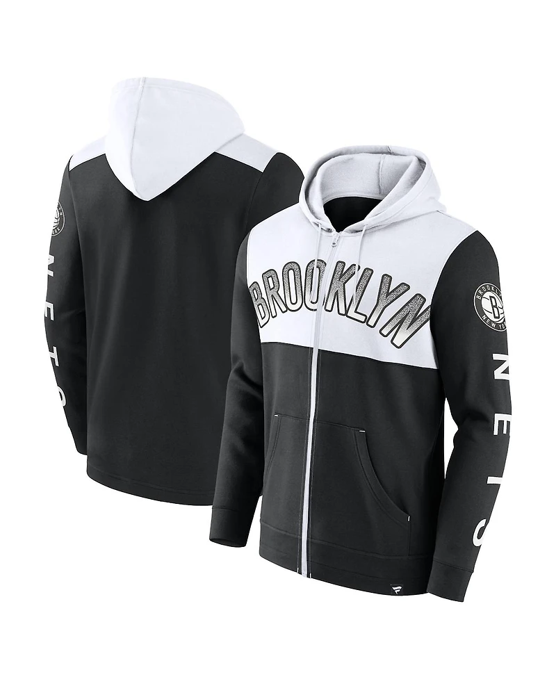Men's Fanatics Black, White Brooklyn Nets Skyhook Colorblock Full-Zip Hoodie