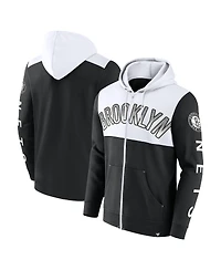 Men's Fanatics Black, White Brooklyn Nets Skyhook Colorblock Full-Zip Hoodie