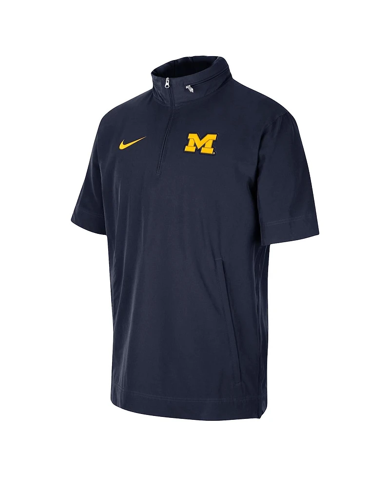Men's Nike Navy Michigan Wolverines Coaches Half-Zip Short Sleeve Jacket