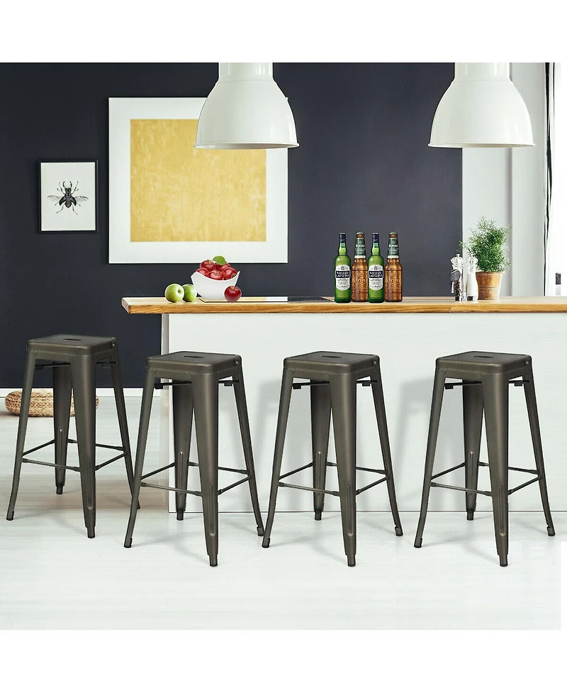 Costway Set of 4 High Back Metal Stool 30'' Seat Bar Height
