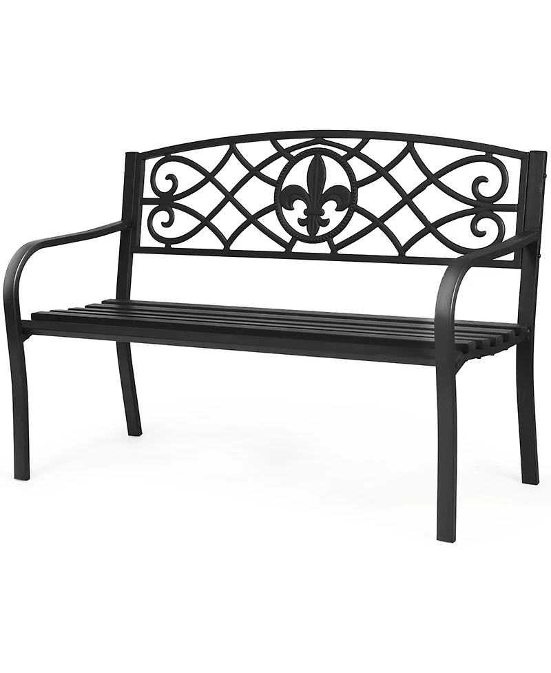 Patio Garden Bench Park Yard Outdoor Furniture Steel Slats Porch Chair Seat