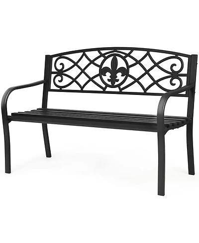 Patio Garden Bench Park Yard Outdoor Furniture Steel Slats Porch Chair Seat