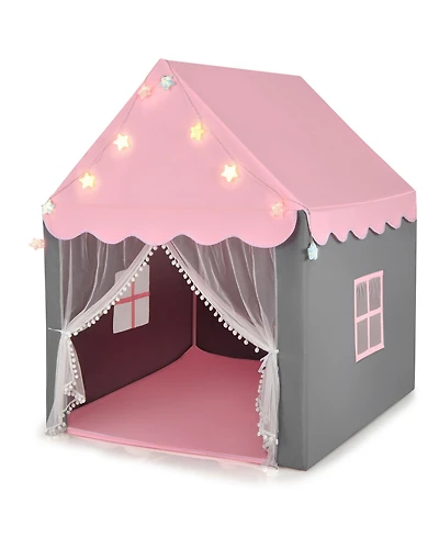 Kids Playhouse Tent Large Castle Fairy Tent Gift w/Star Lights Mat