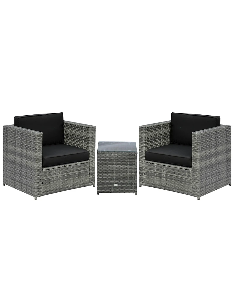 Outsunny Wicker Bistro Patio Set, 2 Porch Chairs & Glass Table,