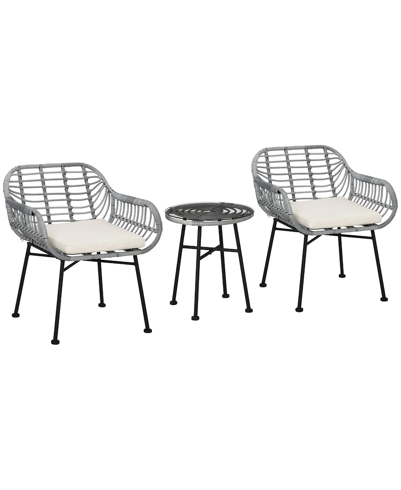 Outsunny 3 Piece Patio Set, Pe Rat Table and Chairs,