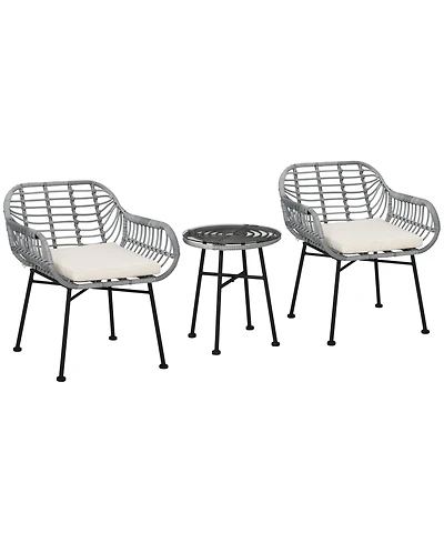 Outsunny 3 Piece Patio Set, Pe Rat Table and Chairs,