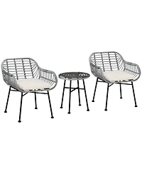 Outsunny 3 Piece Patio Set, Pe Rat Table and Chairs,