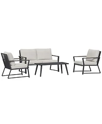Outsunny 4 Pc Patio Furniture Set w/ Table & Cushion,