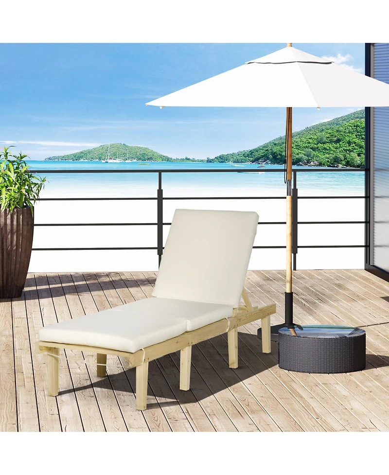 Outsunny Chaise Lounge Chair for Outdoor, Patio Recliner with 4-Position Adjustable Backrest and Cushion for Deck, Beach, Lawn and Sunbathing, Natural