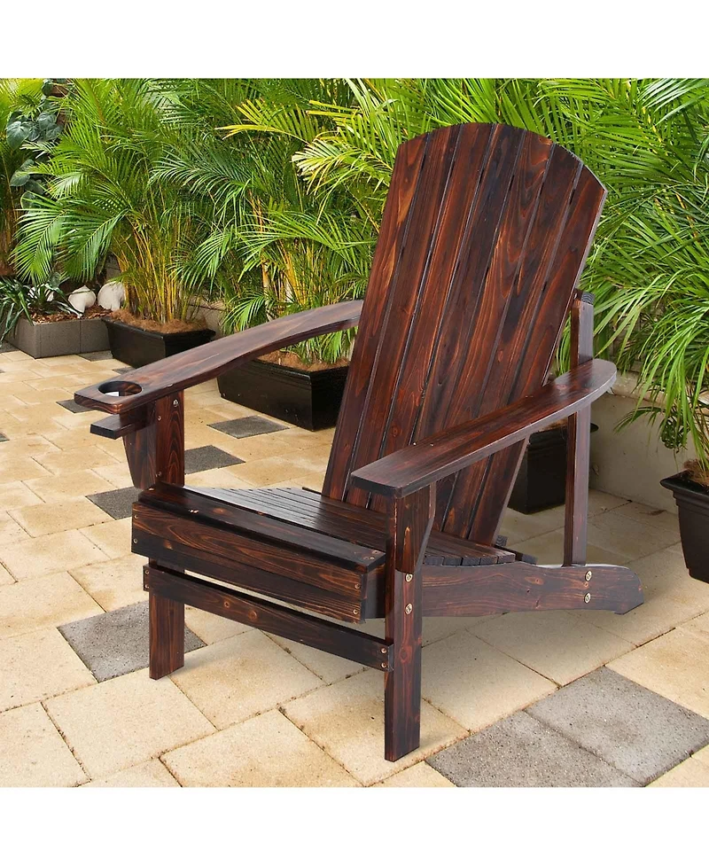 Outsunny Wooden Adirondack Chair, Outdoor Patio Lawn Chair with Cup Holder, Weather Resistant Lawn Furniture, Classic Lounge for Deck, Garden, Backyar