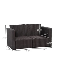 Outsunny 2-Piece Outdoor Pe Rat Patio Corner Sofa Loveseat