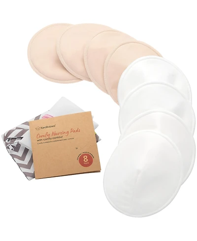 KeaBabies 8pk Organic Nursing Pads, Washable Breast Pads + Wash Bag, Reusable Nipple