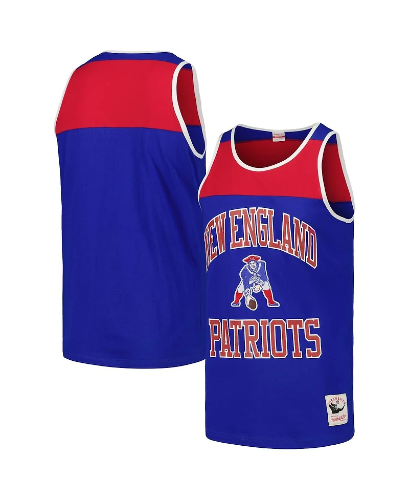 Men's Mitchell & Ness Royal and Red New England Patriots Heritage Colorblock Tank Top