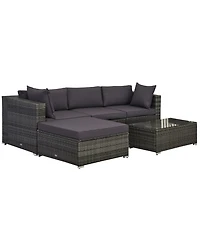 Outsunny 5 Piece Patio Wicker Furniture Set, Outdoor Sectional Sofa Set Rattan Conversation Sets with Tempered Glass Tabletop Coffee Table and Ottoman