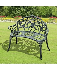 Outsunny 40" Antique Style Patio Porch Garden Bench Cast Aluminum Outdoor Chair Rose
