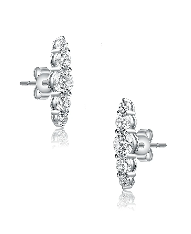 Sterling Silver Cubic Zirconia 5-Stone Linear Journey Earrings