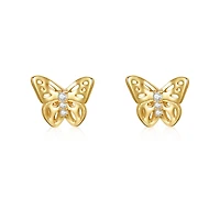 Enchanting 14k Yellow Gold Plated 3-Stone Filigree Butterfly Stud Earrings with Cubic Zirconia