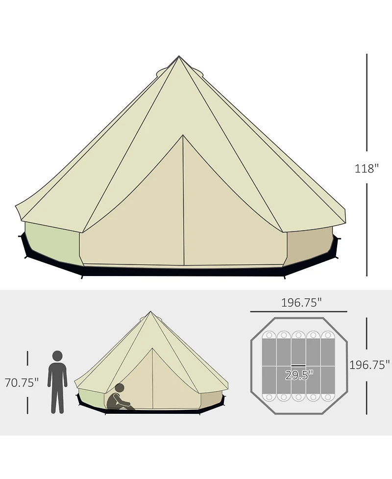 Outsunny 16 Large Portable 10 Man Hunting Fishing Camping Bell Tent