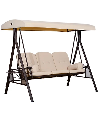 Outsunny 3-Seat Patio Swing w/ Tilt Canopy, Cushions & Cup Tray,
