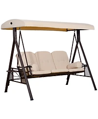 Outsunny 3-Seat Patio Swing w/ Tilt Canopy, Cushions & Cup Tray,