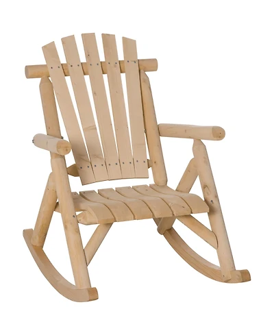 Outsunny Wooden Adirondack Porch Rocking Chair, Rustic Slatted Log Rocker for Indoor Outdoor Patio & Lawn, Natural