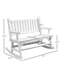 Outsunny 2-Person Wood Rocking Chair with Log Design, Heavy Duty Loveseat with Wide Curved Seats for Patio, Backyard, Garden, White